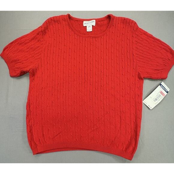 Pendleton Sweaters - Pendleton Red Cable Knit Short Sleeve Sweater 100% Cotton Size XL NWT
